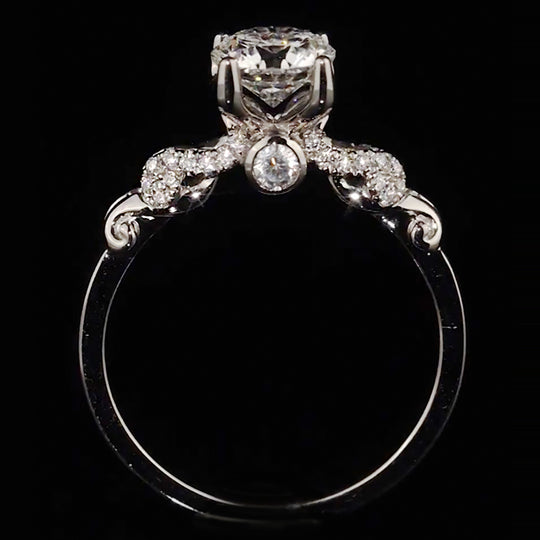 Scroll Accent Wave Pave Band Moissanite Engagement Ring