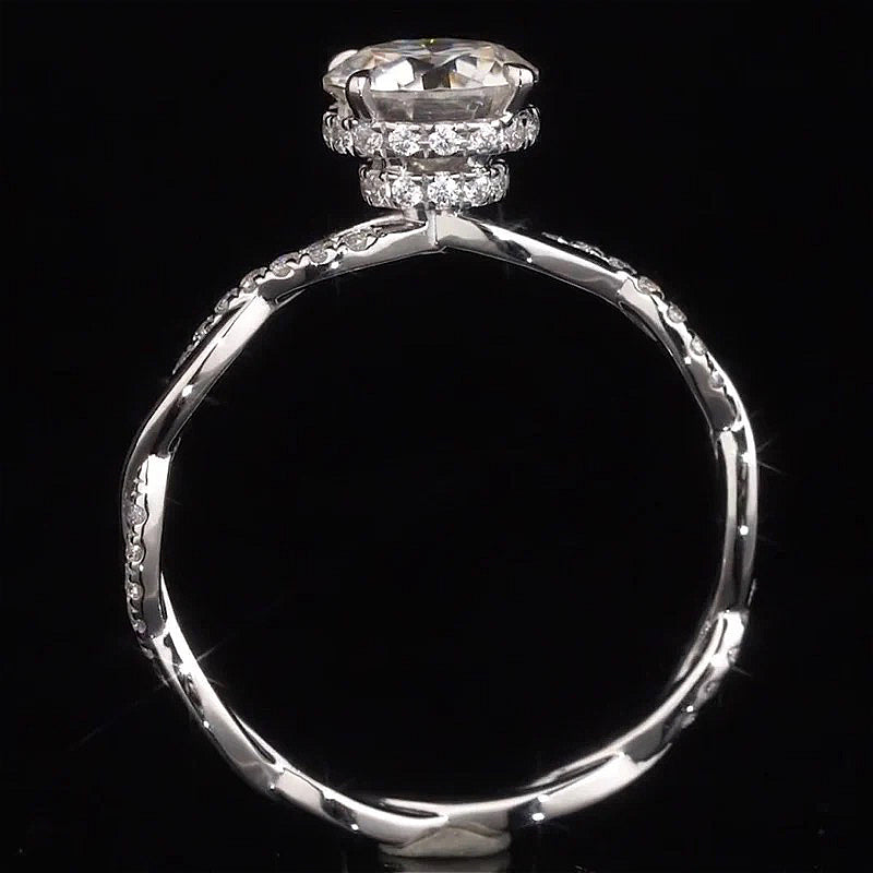Twist Band Hidden Halo Design Moissanite Engagement Ring