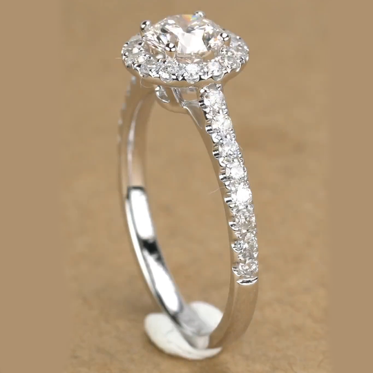 Round Accent Classic Halo Design Moissanite Engagement Ring