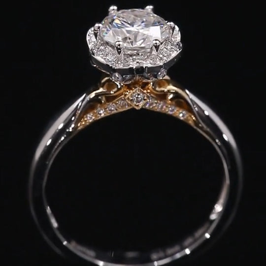 New Arrived Elegant Flower 2 Tones Moissanite Engagement Ring