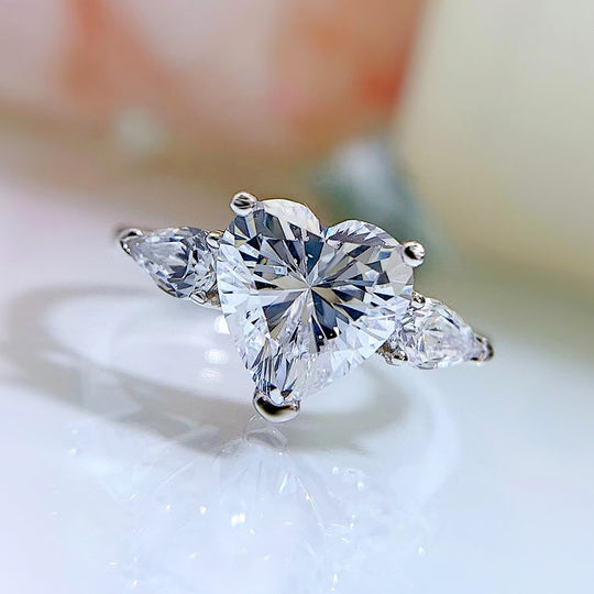 2CT Heart Cut Moissanite Three Stone Engagement Ring