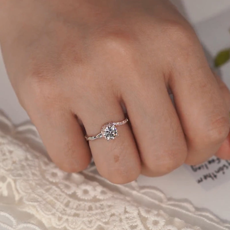 Two-Tone Rose Gold Bypass Halo Moissanite Engagement Ring