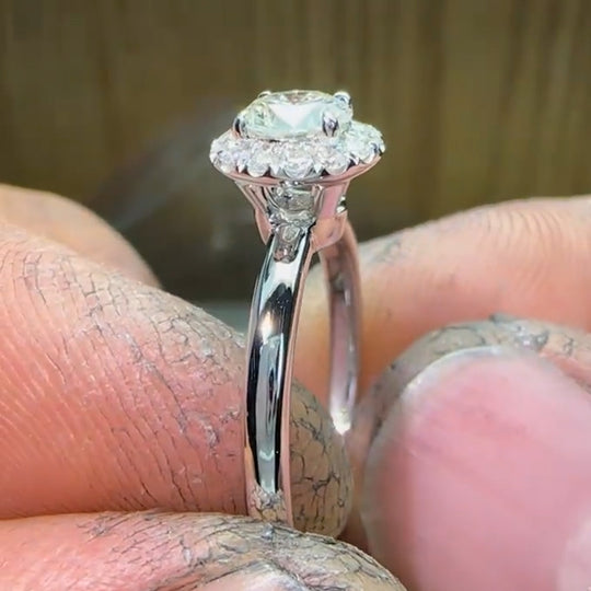 2CT Halo Design Round Cut Moissanite Engagement Ring