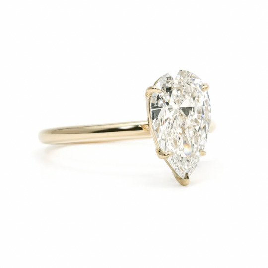 2CT Pear Cut Solitaire Moissanite Engagement Ring