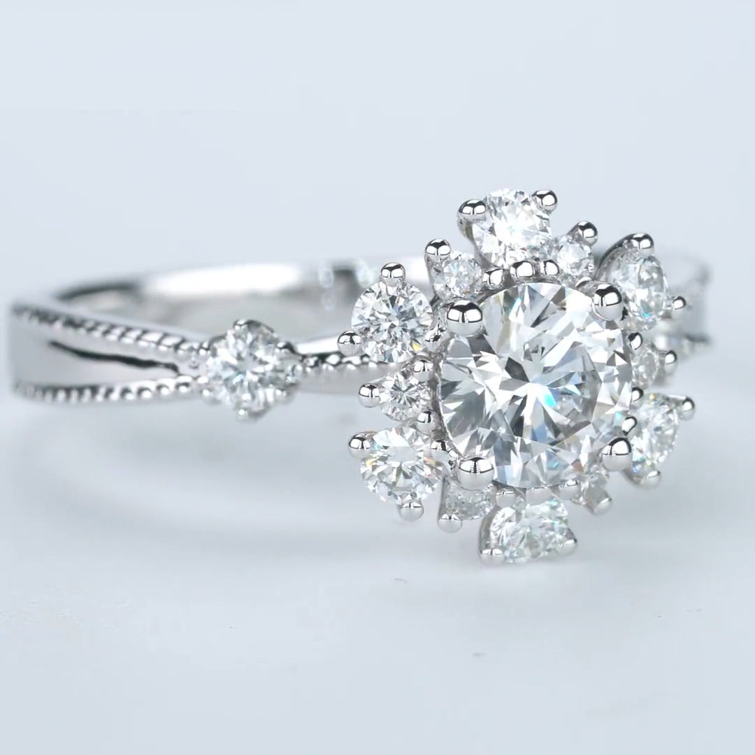 Sun Flower Design Moissanite Engagement Ring