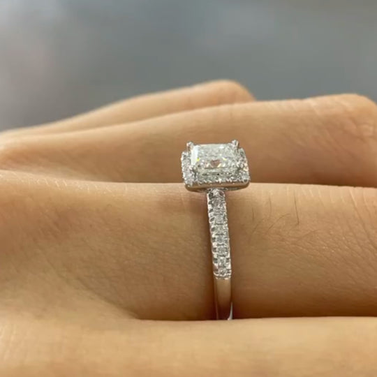 Halo Design Princess Cut Moissanite Engagement Ring