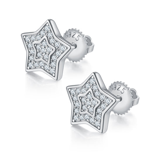 Pentagram S925 Silver Screw Back Stud Moissanite Earrings