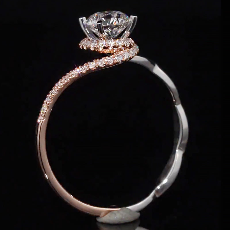 Two-Tone Rose Gold Bypass Halo Moissanite Engagement Ring