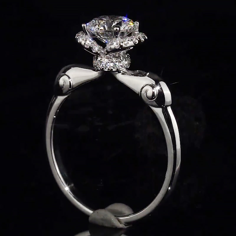 Floral Halo Stacked Setting Moissanite Engagement Ring