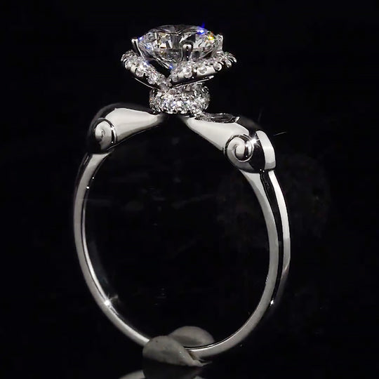 Floral Halo Stacked Setting Moissanite Engagement Ring