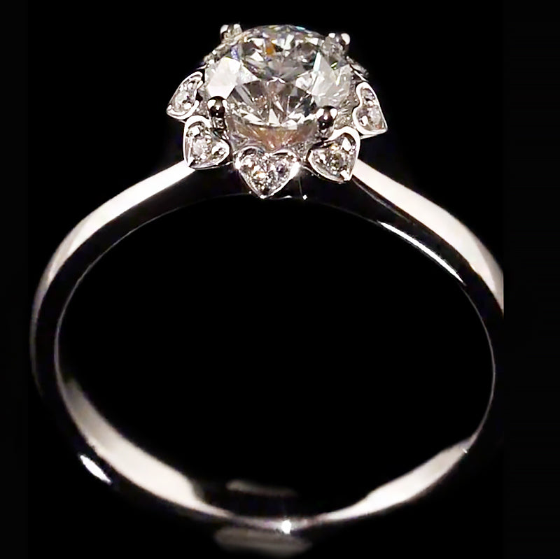 Floral Heart Halo Round Cut Moissanite Engagement Ring