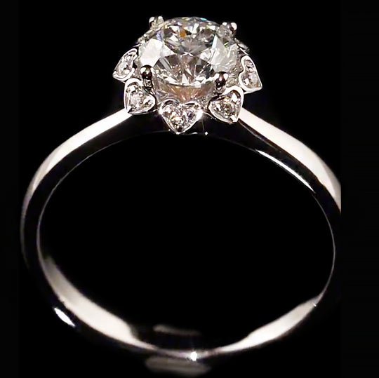 Floral Heart Halo Round Cut Moissanite Engagement Ring
