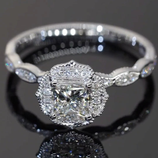 Vintage Design Princess Cut Moissanite Engagement Ring