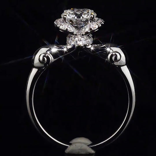 Floral Halo Stacked Setting Moissanite Engagement Ring
