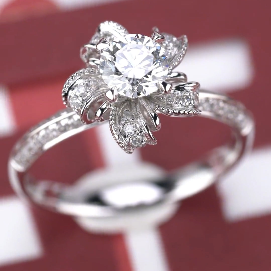 Elegant Flower Design Moissanite Engagement Ring