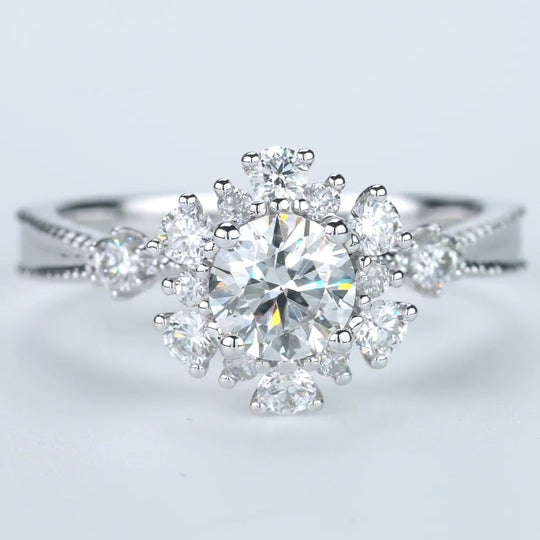 Sun Flower Design Moissanite Engagement Ring