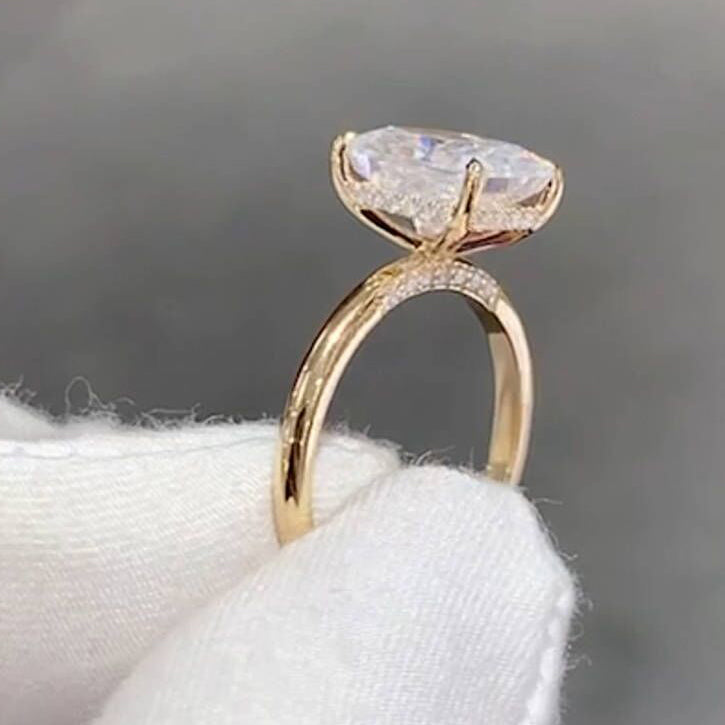 3CT Radiant Cut Hidden Halo Moissanite Engagement Ring