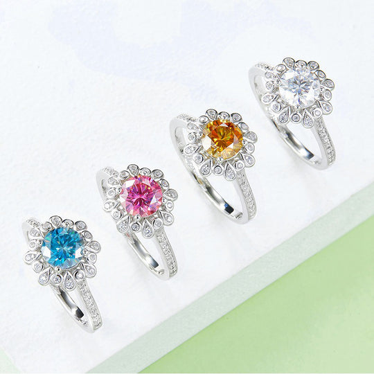 Special Flower Colorful Moissanite Engagement Ring