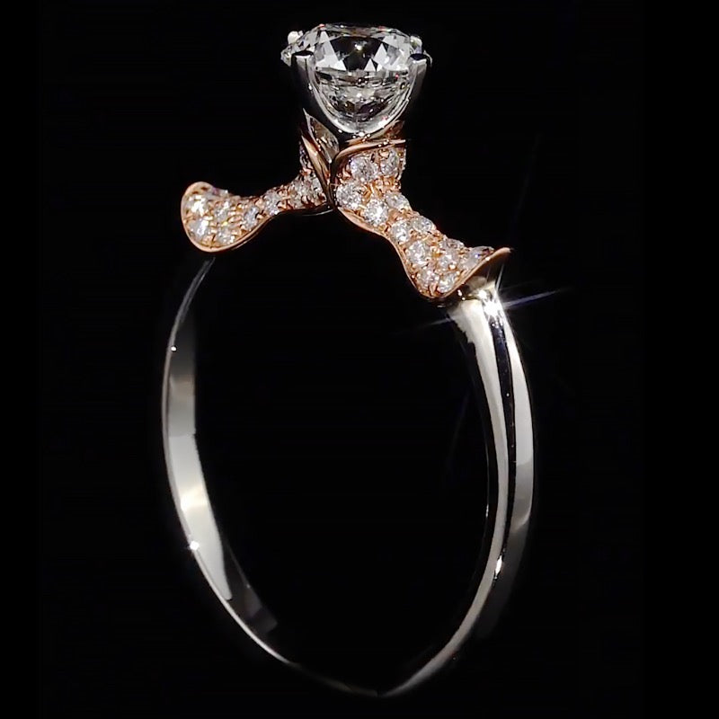 Two-Tone Bow Pave Band Moissanite Engagement Ring