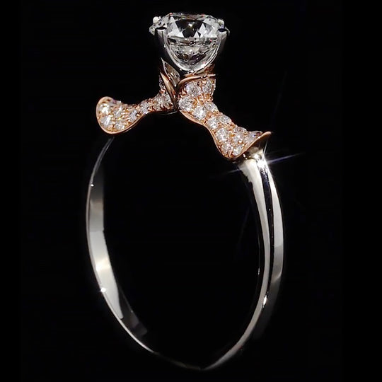 Two-Tone Bow Pave Band Moissanite Engagement Ring