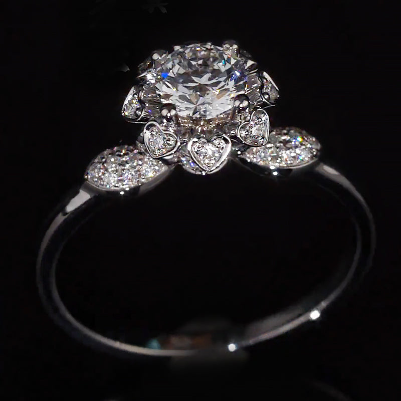 Swan Heart Accent Floral Moissanite Engagement Ring