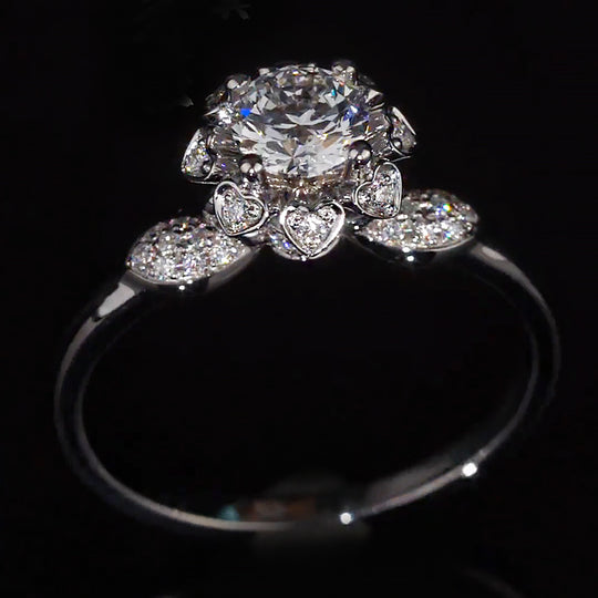 Swan Heart Accent Floral Moissanite Engagement Ring