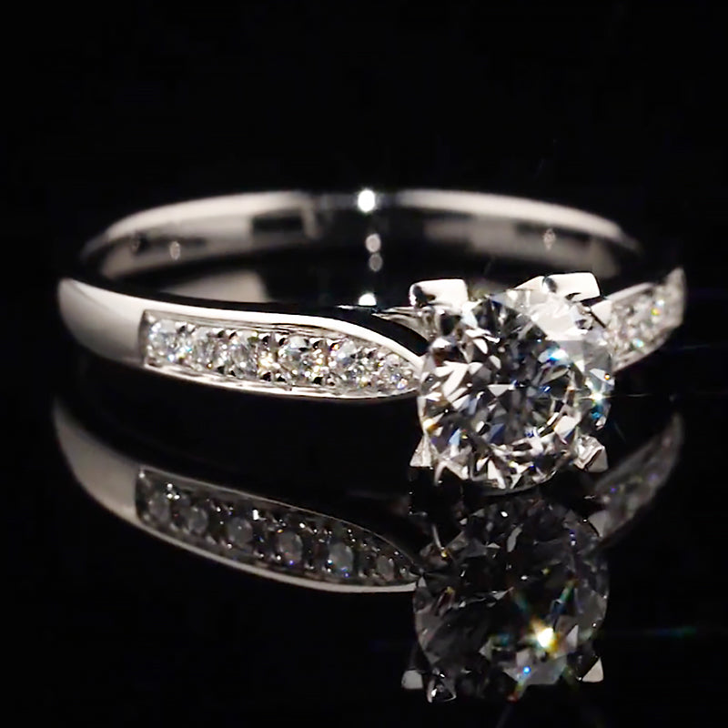 V-Shape Prong Setting Pave Band Moissanite Engagement Ring