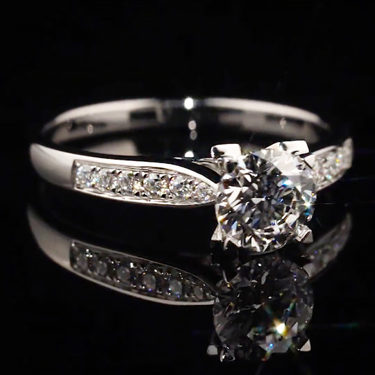 V-Shape Prong Setting Pave Band Moissanite Engagement Ring