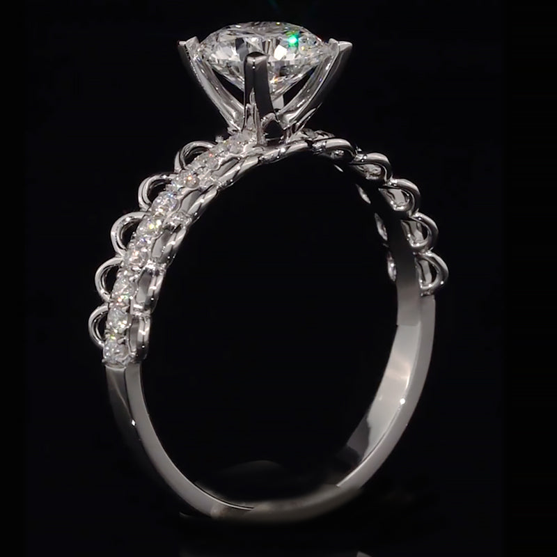 Lace Pave Band Moissanite Engagement Ring