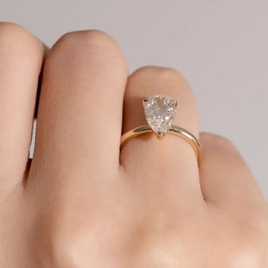 2CT Pear Cut Solitaire Moissanite Engagement Ring