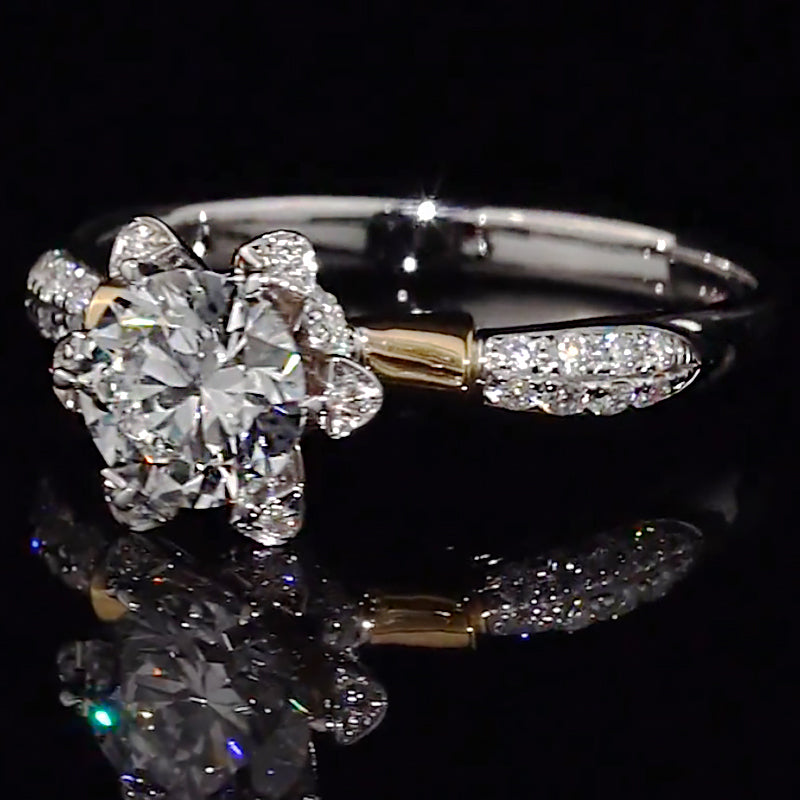 Two-Tone Split Shank Hidden Halo Accent Moissanite Engagement Ring