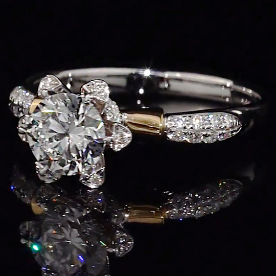 Two-Tone Split Shank Hidden Halo Accent Moissanite Engagement Ring