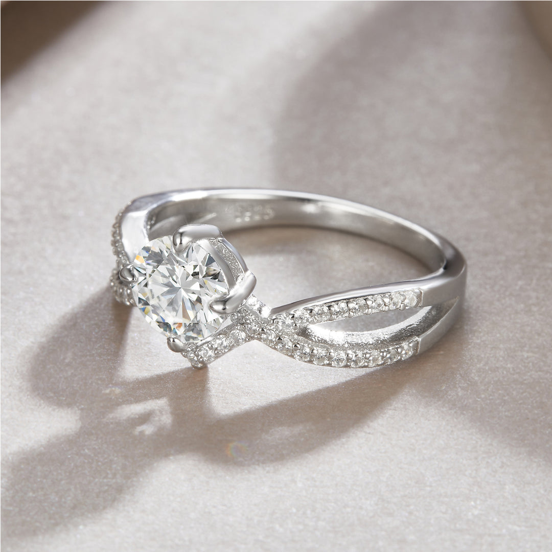 Cross Ring Band Design Moissanite Engagement Ring