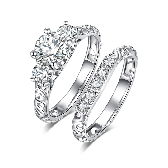 Round Cut Moissanite Engagement and Wedding Ring Set 4