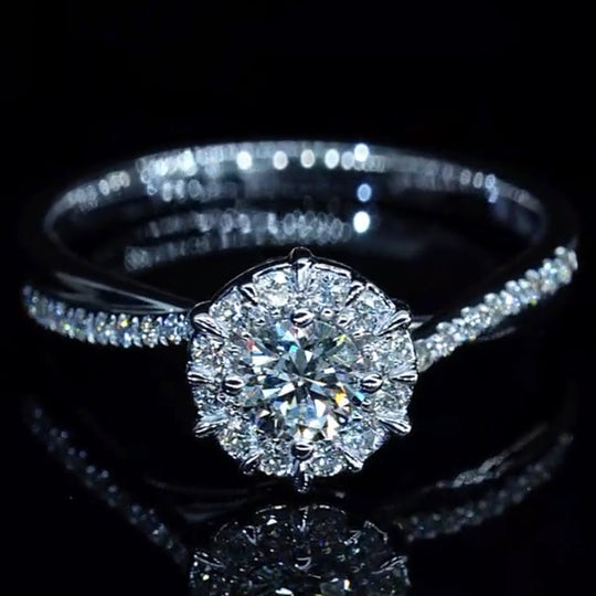 Halo Twisted Shank Design Moissanite Engagement Ring