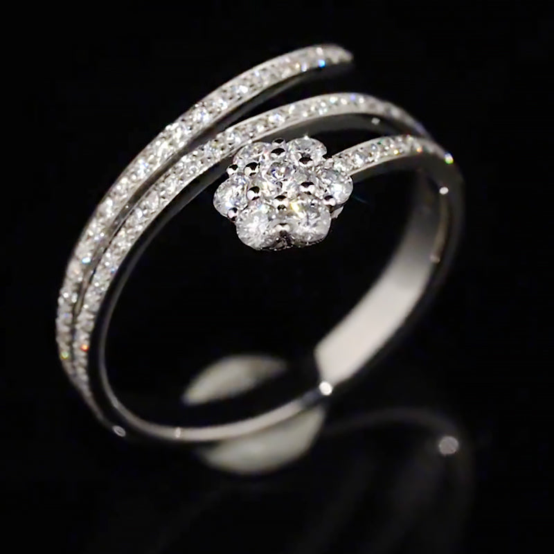 Twisted Triple Band Cluster Flower Moissanite Ring