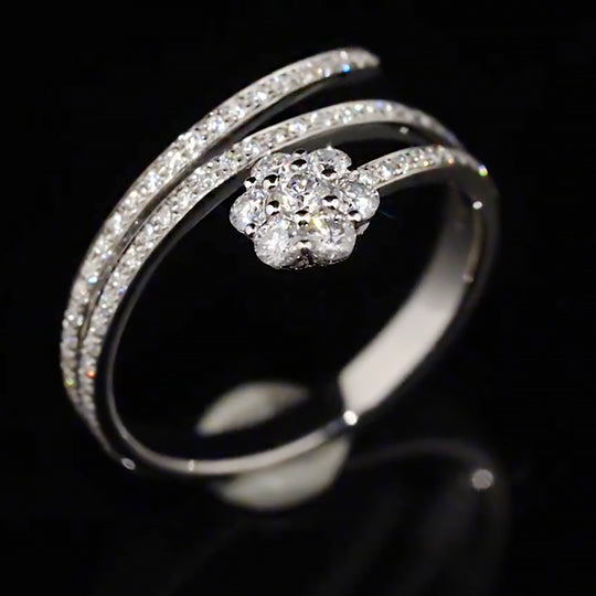 Twisted Triple Band Cluster Flower Moissanite Ring