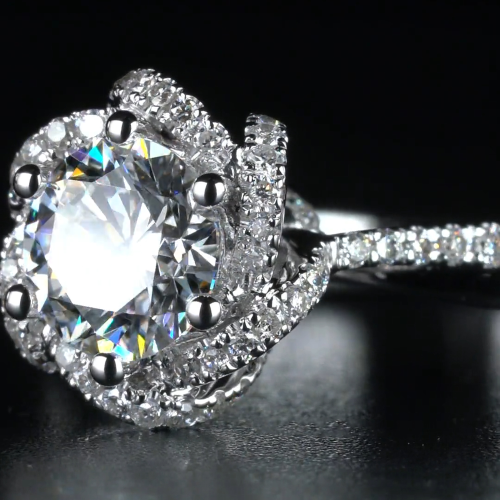 Flower Fountain Design Moissanite Engagement Ring