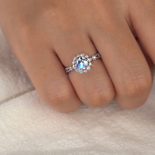 Sunflower Halo Milgrain Shank Moissanite Engagement Ring