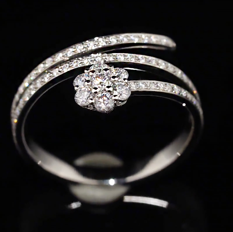 Twisted Triple Band Cluster Flower Moissanite Ring