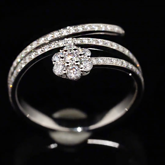 Twisted Triple Band Cluster Flower Moissanite Ring