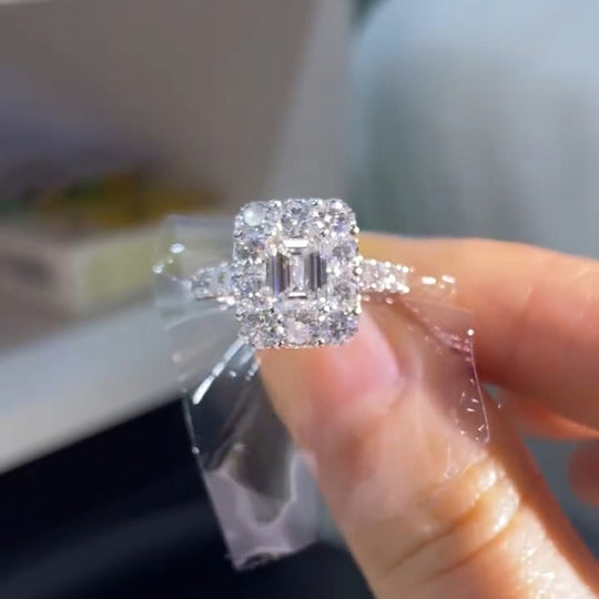 Luxurious Design Emerald Cut Moissanite Engagement Ring