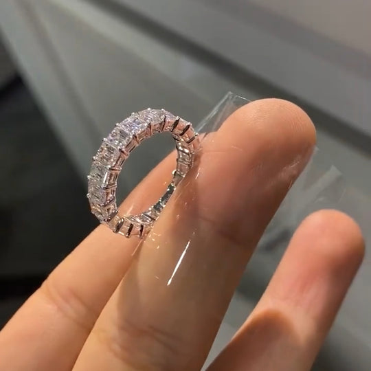 Emerald Cut Moissanite Full Eternity Wedding Ring