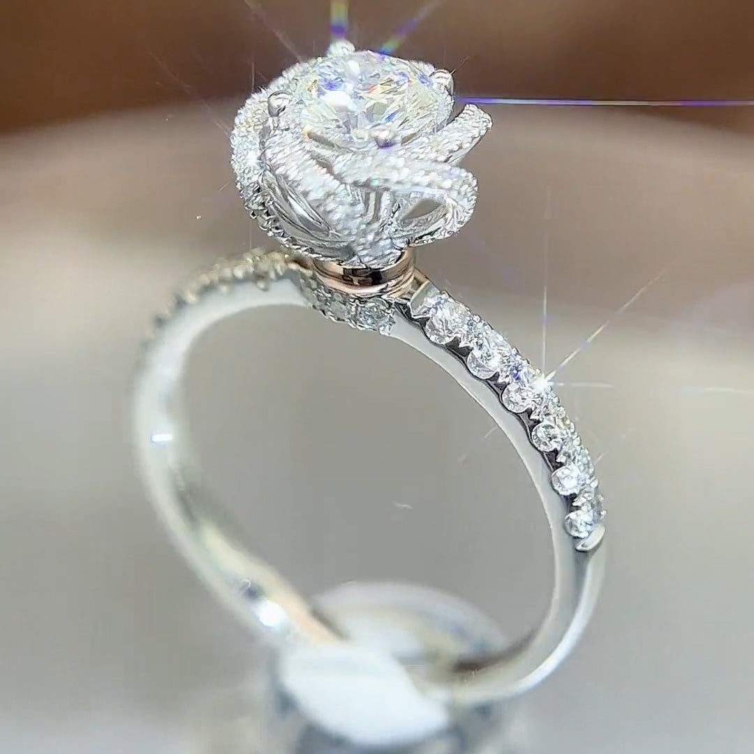 Flower Fountain Design Moissanite Engagement Ring 2