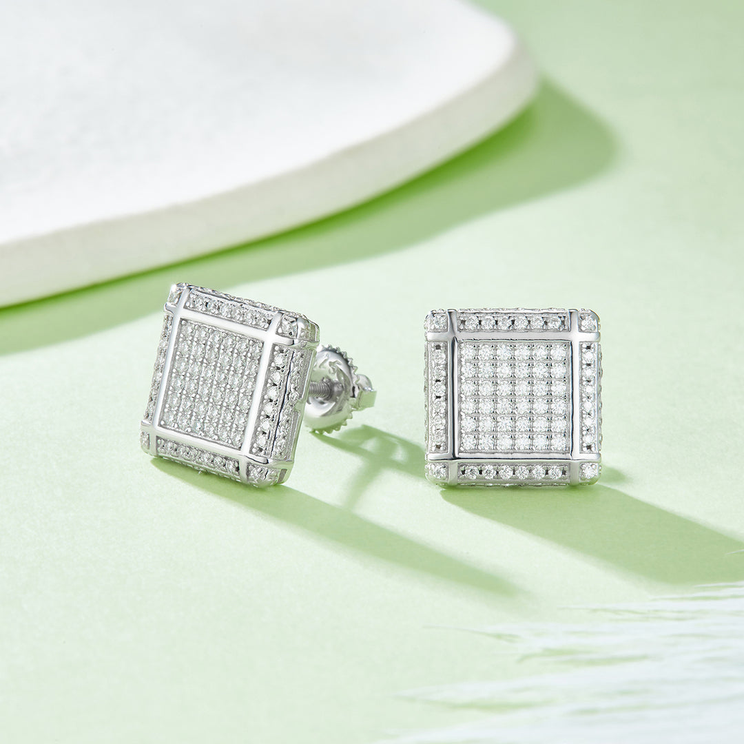 Square Prong-Set S925 Silver Screw Back Stud Moissanite Earrings