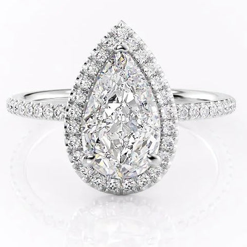 3CT Pear Cut Halo Design Moissanite Engagement Ring