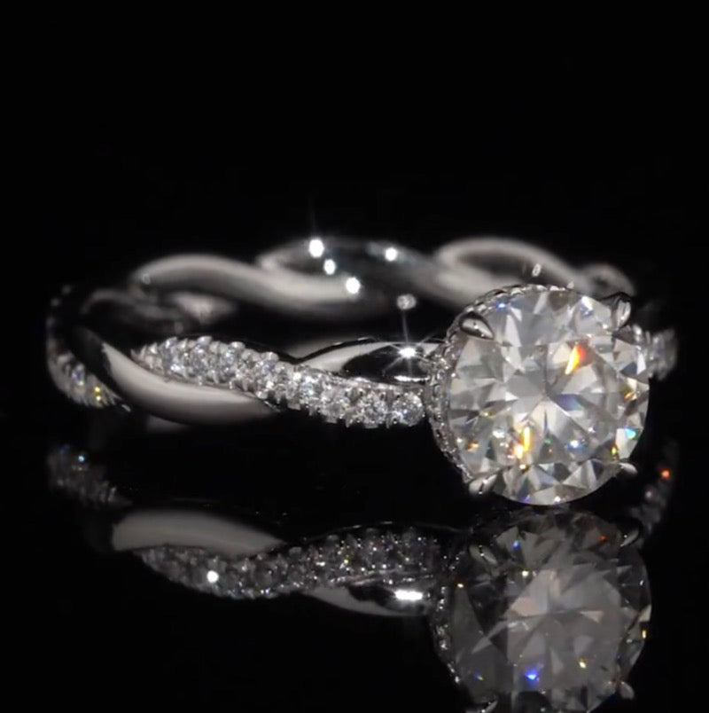 Twist Band Hidden Halo Design Moissanite Engagement Ring