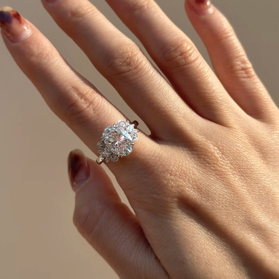Classic Oval with Side Accents Moissanite Engagement Ring