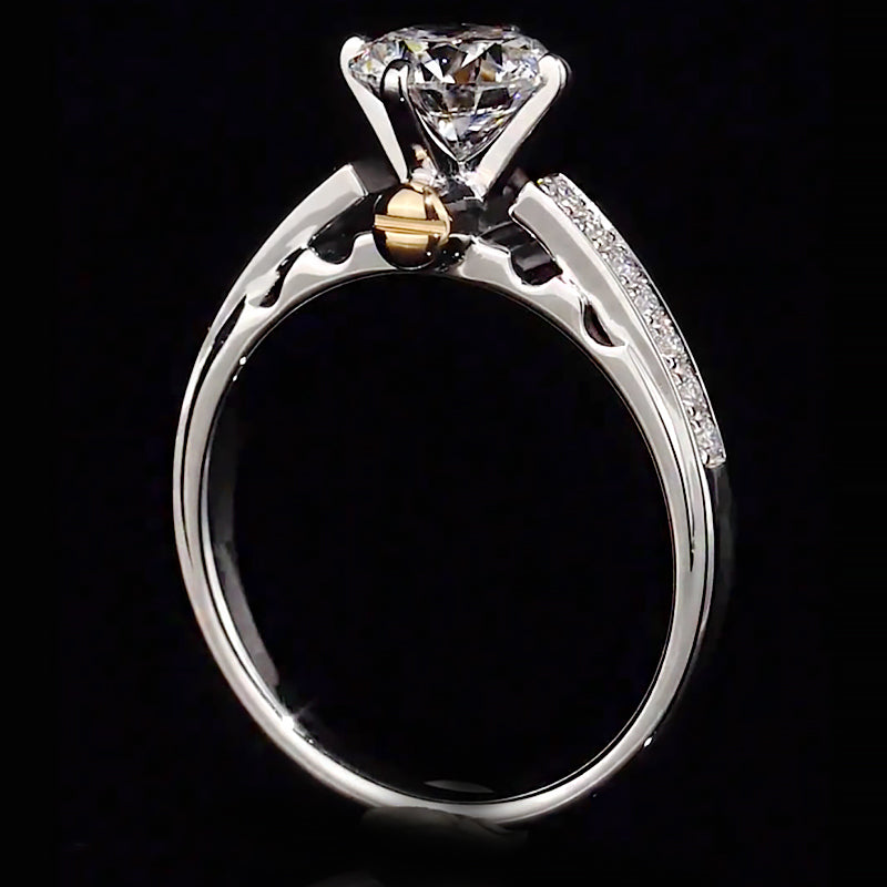 Two-Tone Gold Orb Accent Split Shank Pave Band Moissanite Engagement Ring