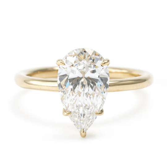 2CT Pear Cut Solitaire Moissanite Engagement Ring